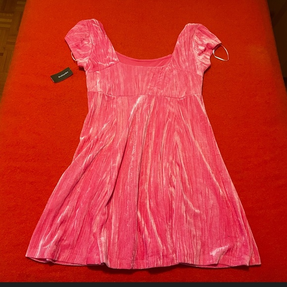 Pink velvet square neck short sleeve empire waist mini dress NWT - Picture 8 of 8